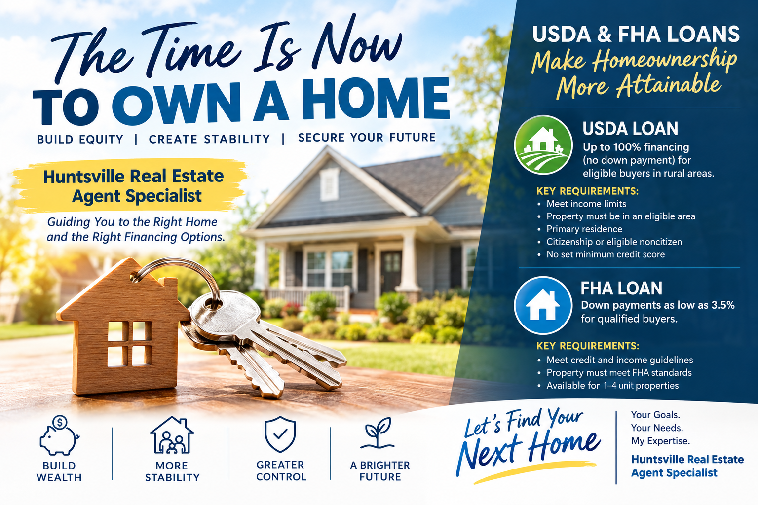Huntsville real estate agent specialist helping buyers explore homeownership with USDA and FHA loan options and zero down payment opportunities